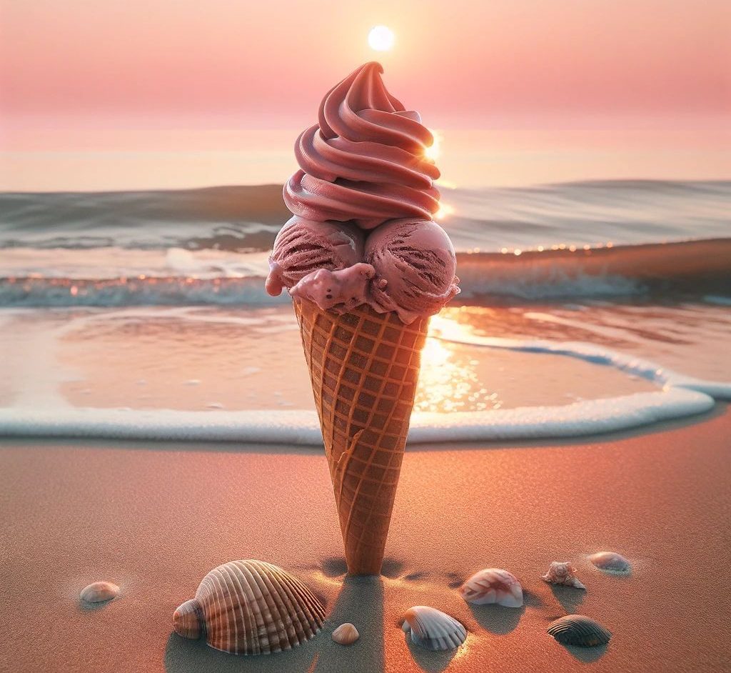 A ice cream cone on a beach