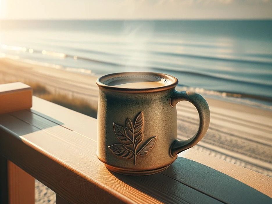 Coffee mug on a balcony in New Smyrna Beach