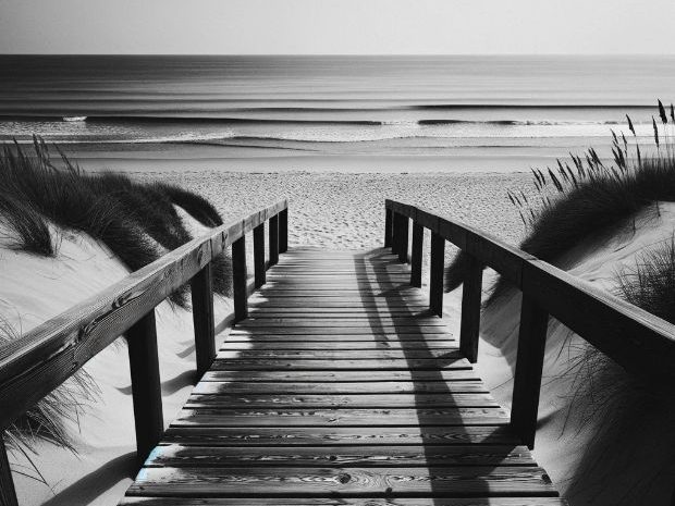 black and white boardwalk from historic new smyrna beach
