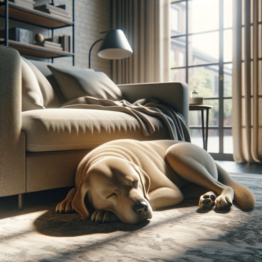 A dog lying on the floor of a pet-friendly vacation rental in New Smyrna Beach